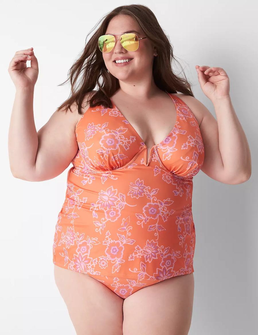 Women Lane Bryant Underwire V-Wire Swim Tankini Bikini Top Pink | NZP5024KY