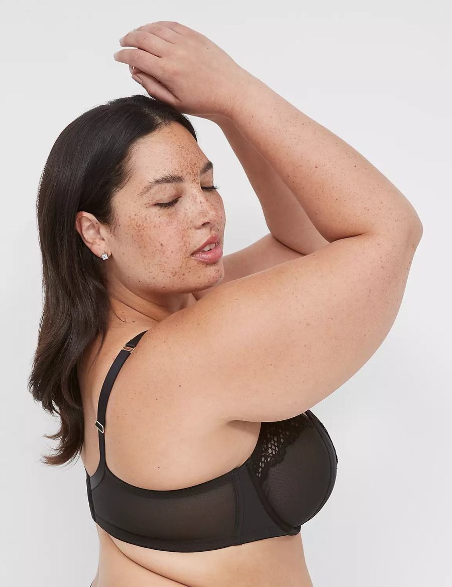 Women Lane Bryant Unlined Caged Lace Balconette Bra Black | QEU6432RQ