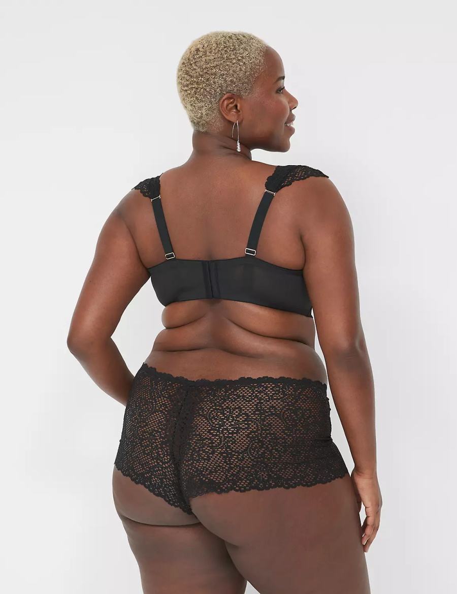 Women Lane Bryant Unlined Layered Cap-Sleeve Balconette Bra Black | BDT395MO