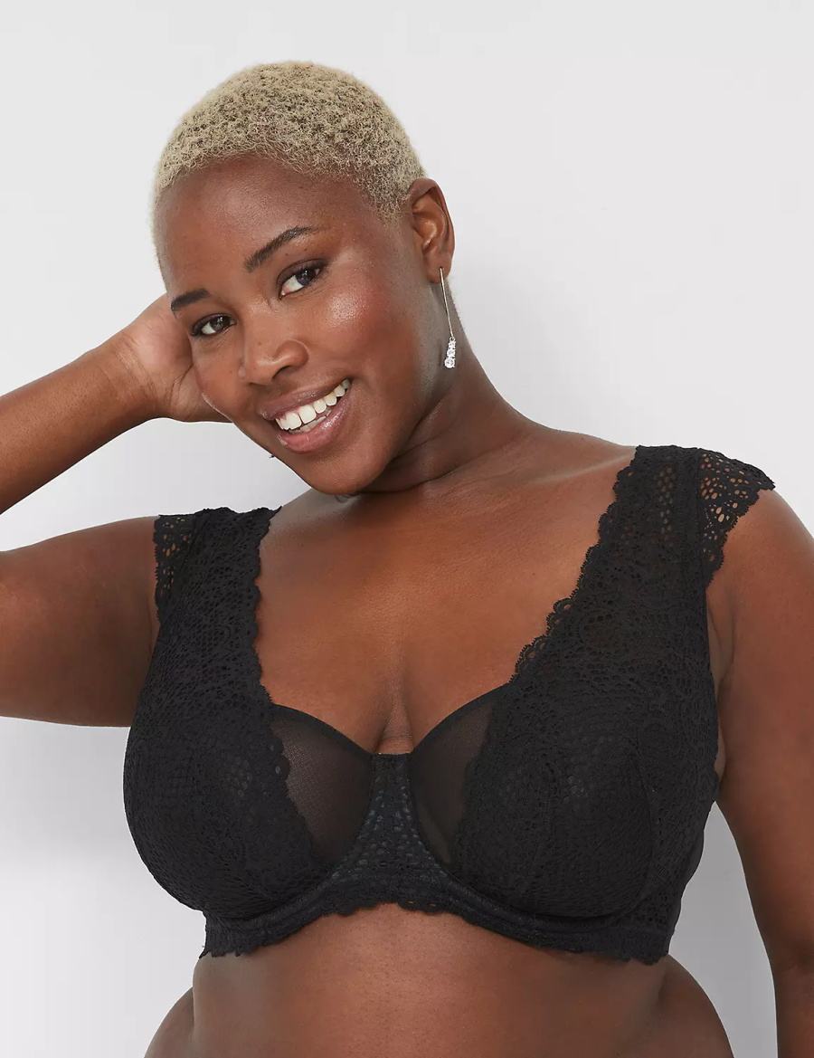 Women Lane Bryant Unlined Layered Cap-Sleeve Balconette Bra Black | BDT395MO