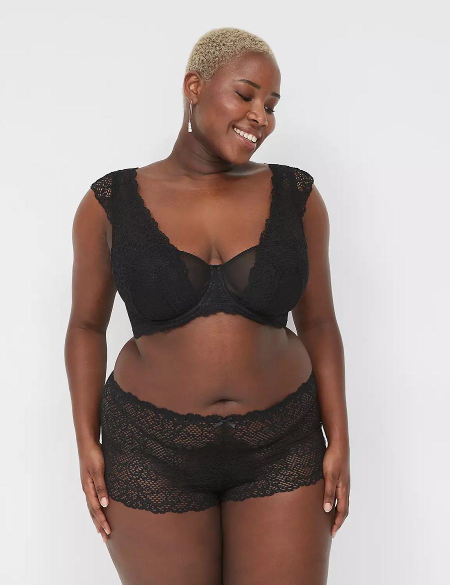 Women Lane Bryant Unlined Layered Cap-Sleeve Balconette Bra Black | BDT395MO