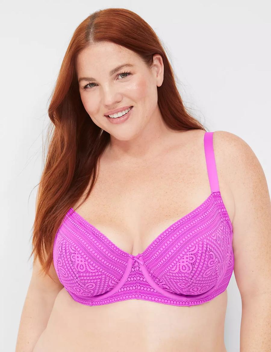 Women Lane Bryant Unlined with Lace Balconette Bra Light Purple | IIJ5719GU
