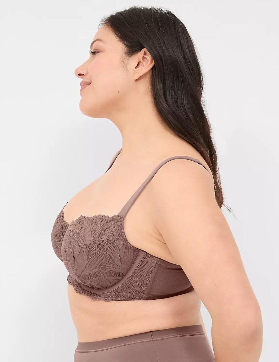 Women Lane Bryant Unlined with Lace Balconette Bra Deep Grey Brown | YBN6762QI