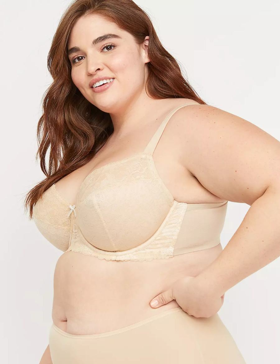 Women Lane Bryant Unlined with Lace Balconette Bra Beige | XMI8755XT