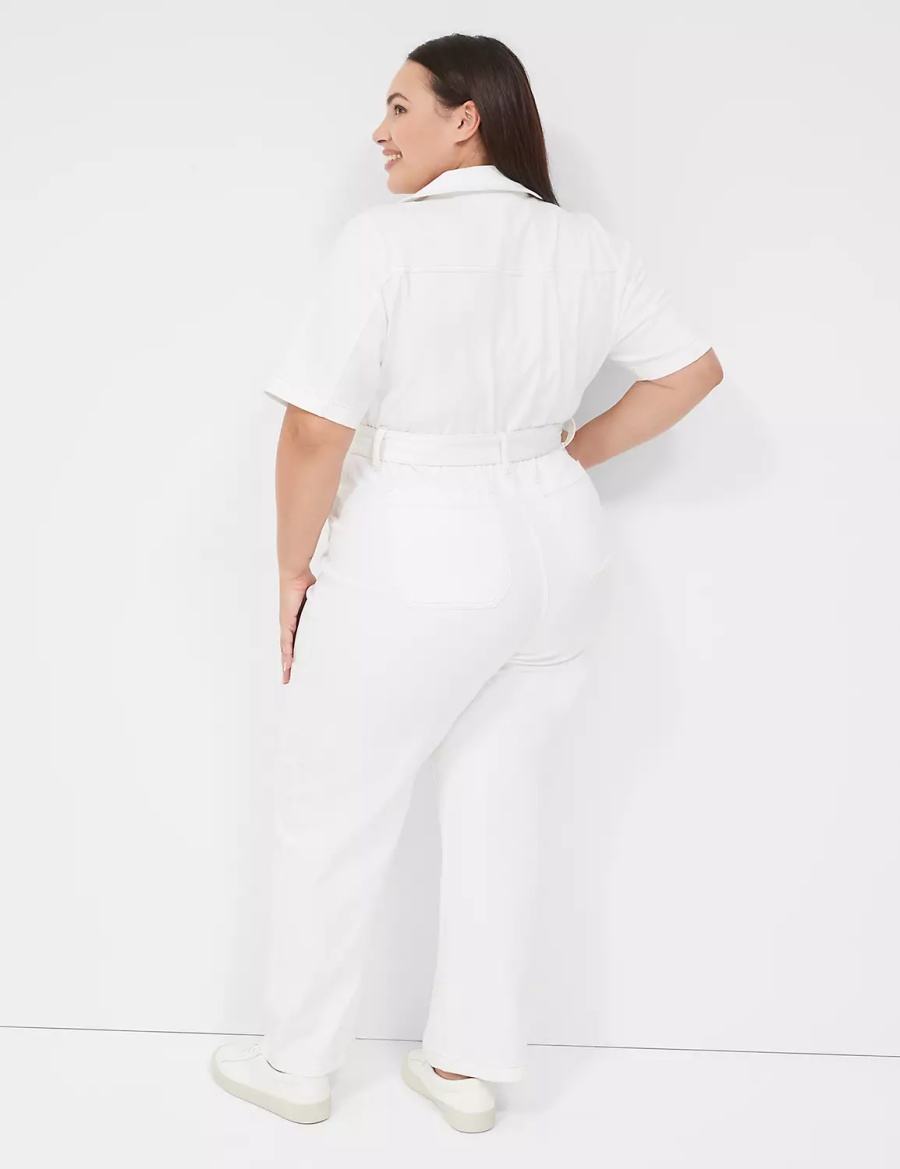 Women Lane Bryant Utility Straight Leg Denim Jumpsuit White | BWV9316YU