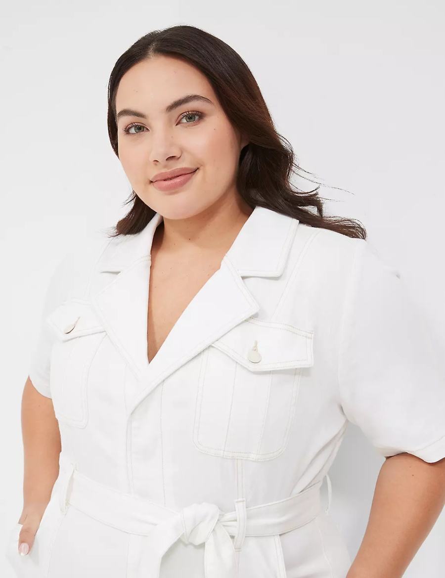Women Lane Bryant Utility Straight Leg Denim Jumpsuit White | BWV9316YU