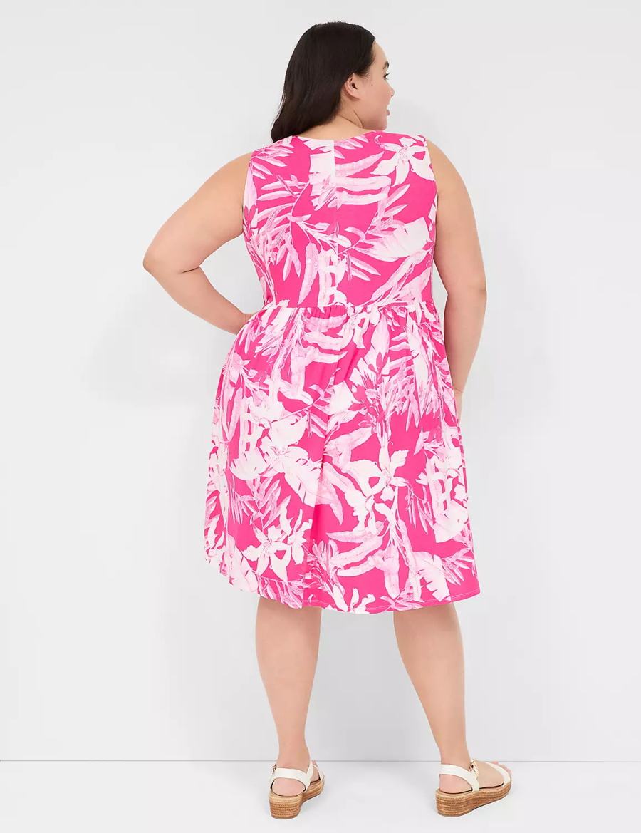 Women Lane Bryant V-Neck Easy Swing Casual Dress Pink | BBF4843EC