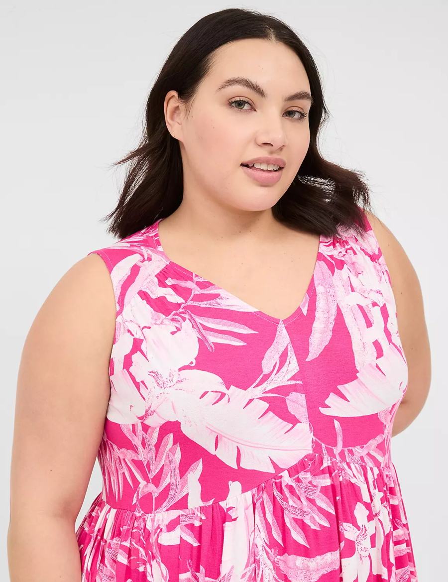 Women Lane Bryant V-Neck Easy Swing Casual Dress Pink | BBF4843EC
