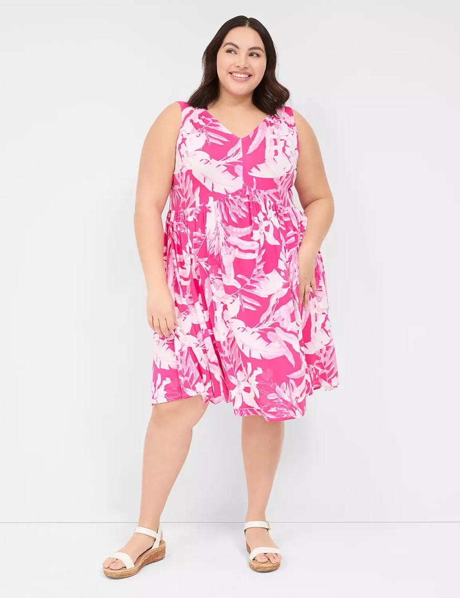 Women Lane Bryant V-Neck Easy Swing Casual Dress Pink | BBF4843EC