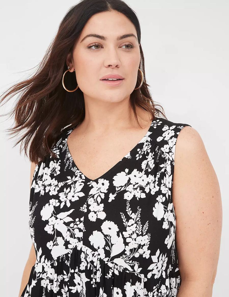 Women Lane Bryant V-Neck Easy Swing Casual Dress Black | XDF3176HH