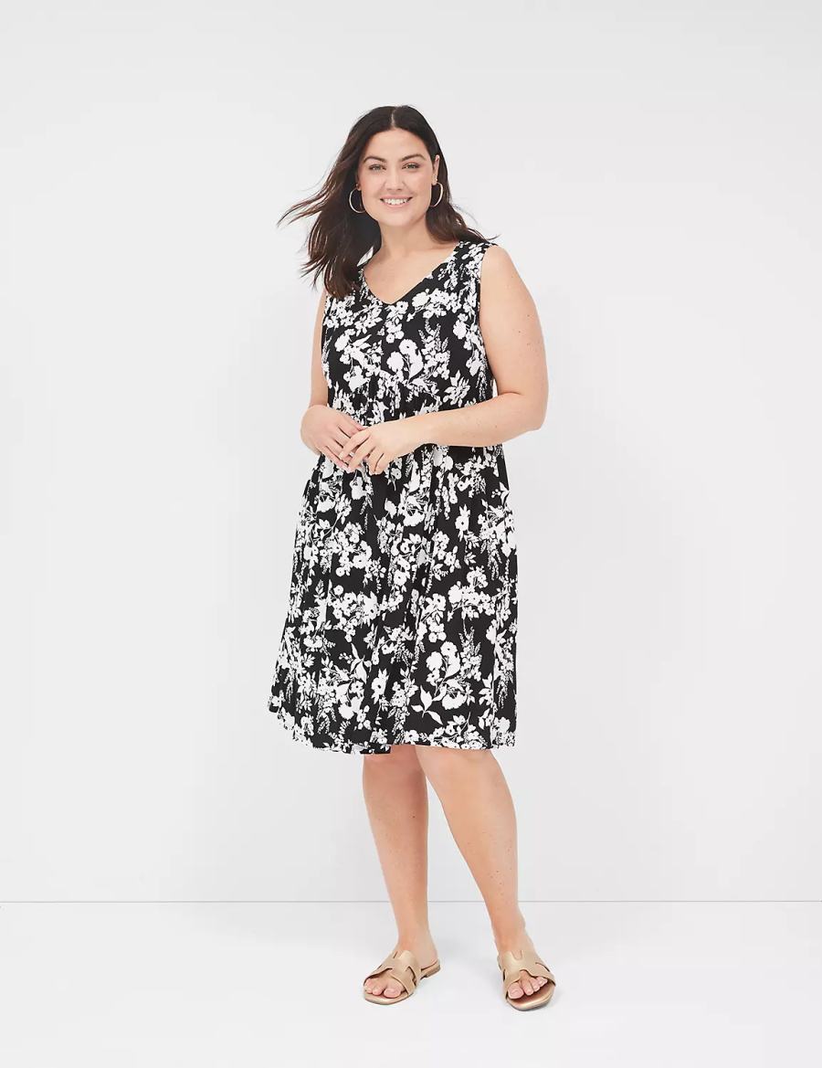 Women Lane Bryant V-Neck Easy Swing Casual Dress Black | XDF3176HH