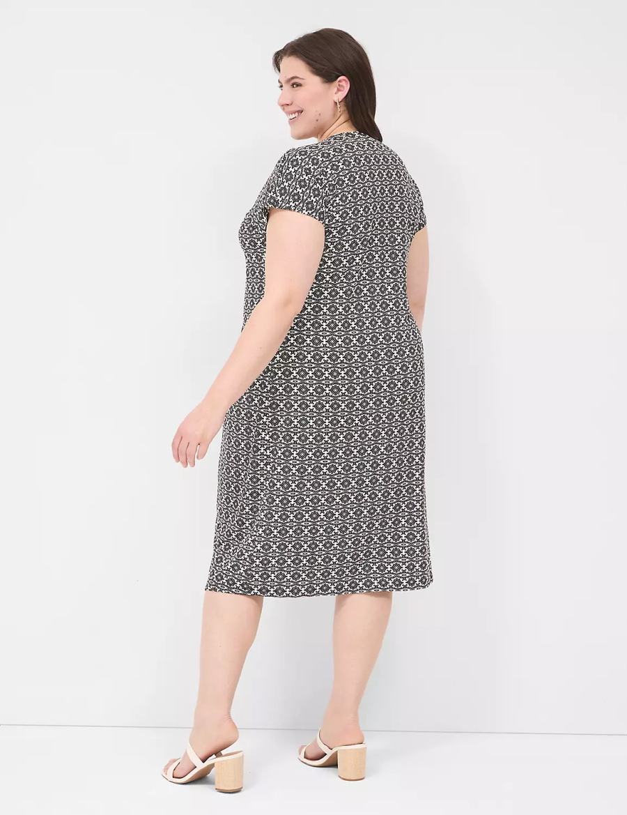 Women Lane Bryant V-Neck Pleat-Front Jersey Midi Dress Black | VBO3518QD