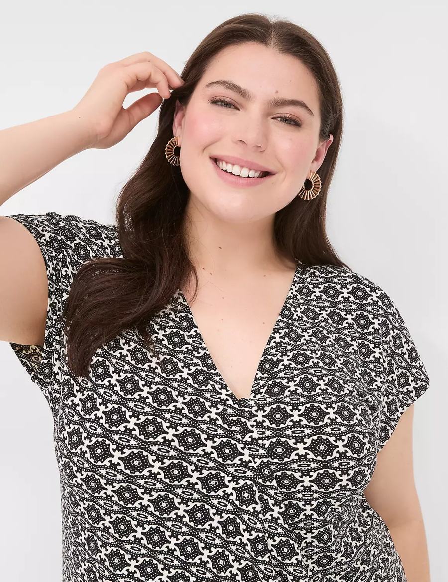 Women Lane Bryant V-Neck Pleat-Front Jersey Midi Dress Black | VBO3518QD