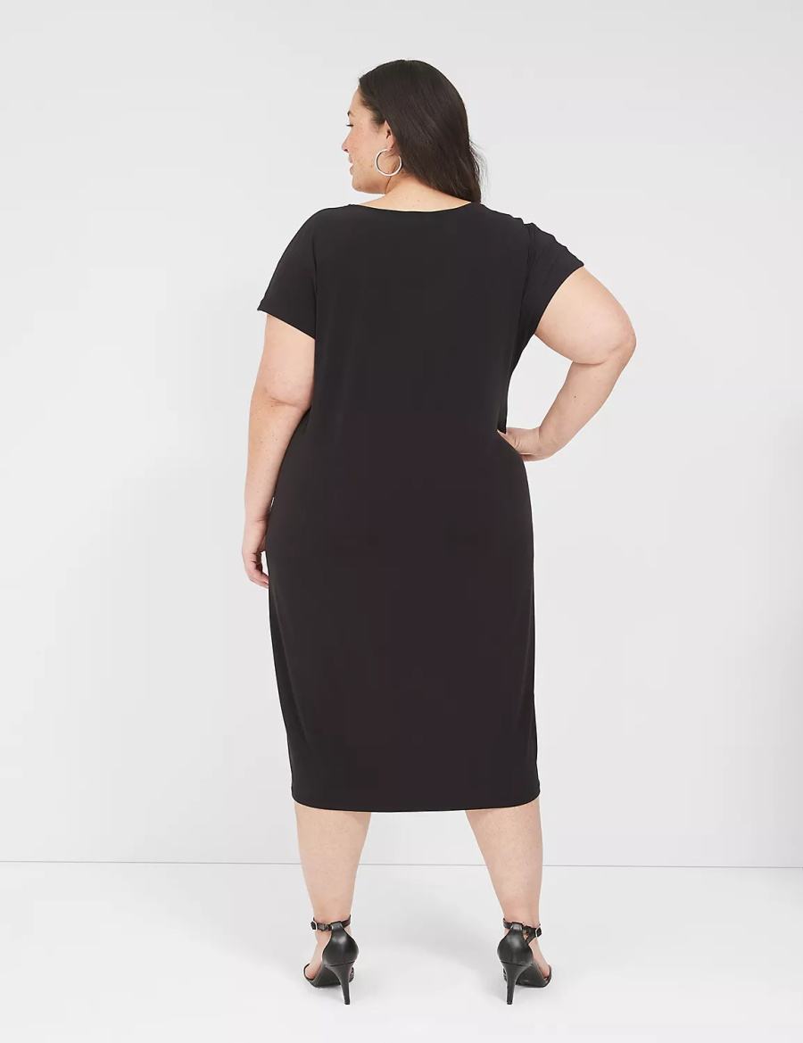 Women Lane Bryant V-Neck Pleat-Front Jersey Casual Dress Black | NZG2989II