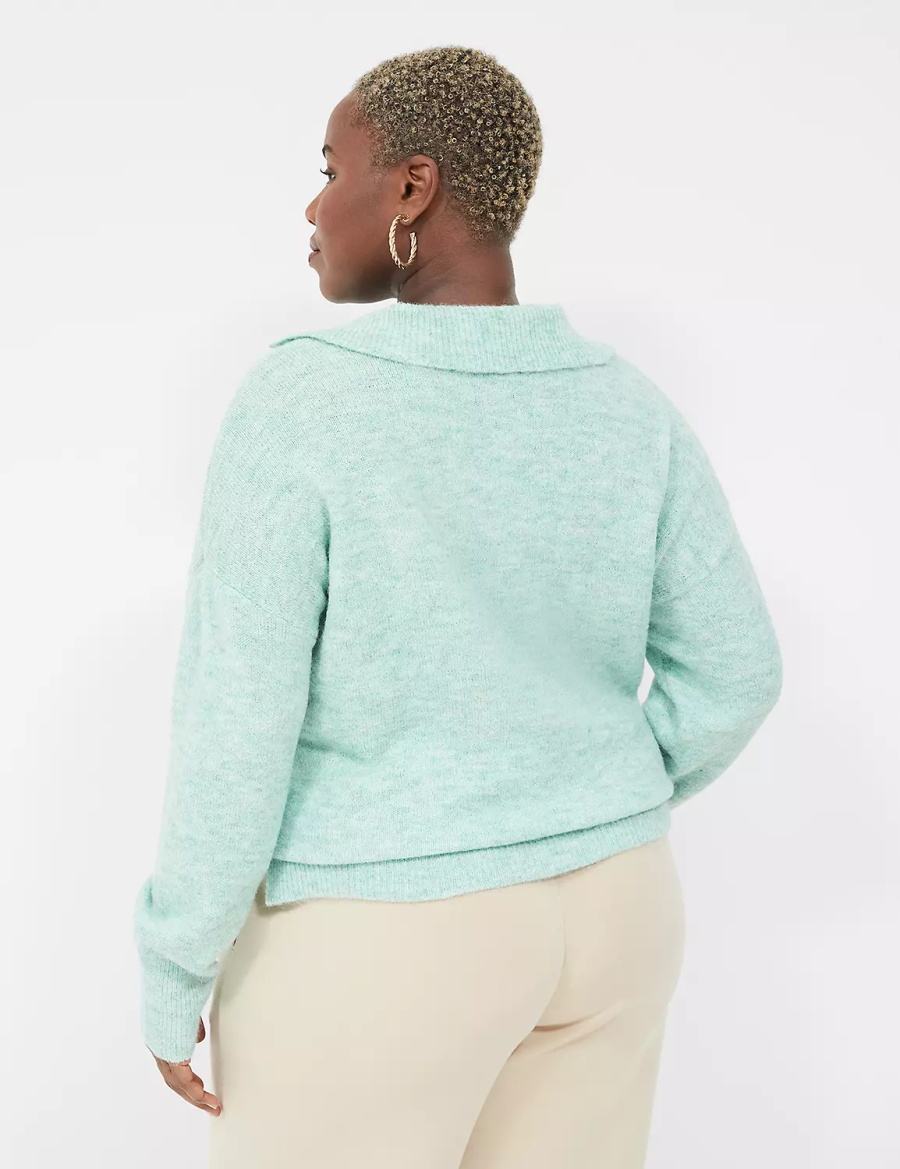 Women Lane Bryant V-Neck Polo Sweaters Light Green | KKB8658AX