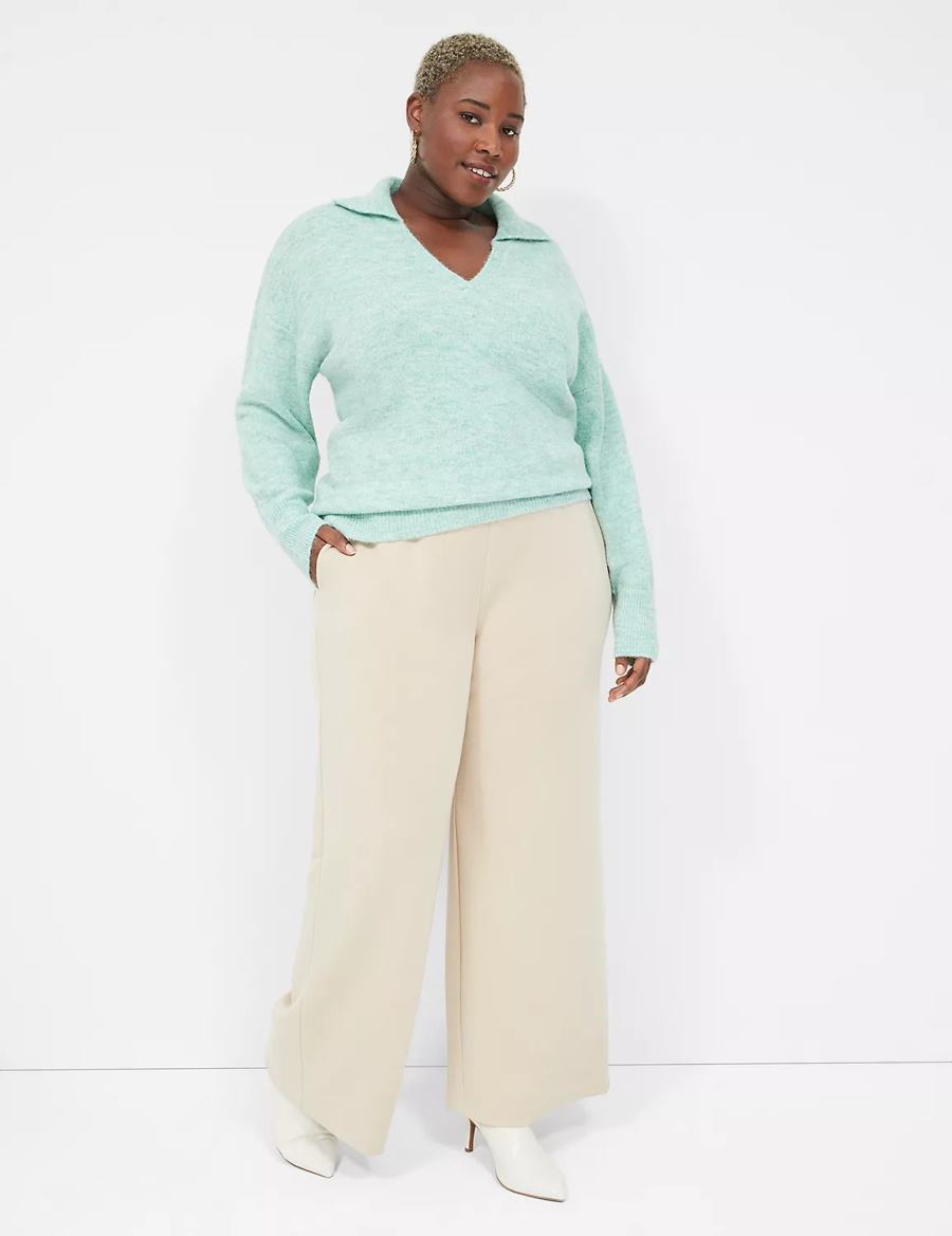 Women Lane Bryant V-Neck Polo Sweaters Light Green | KKB8658AX