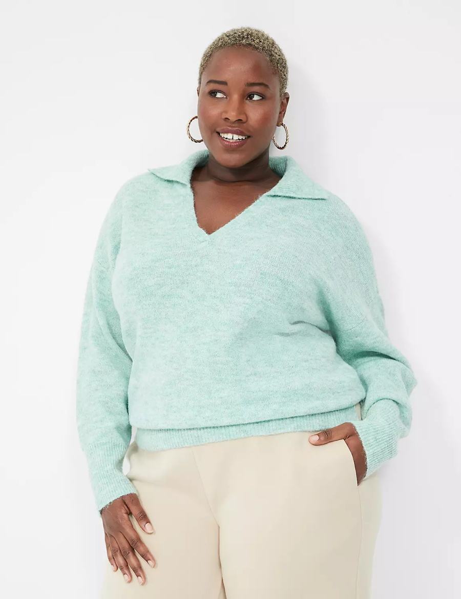 Women Lane Bryant V-Neck Polo Sweaters Light Green | KKB8658AX