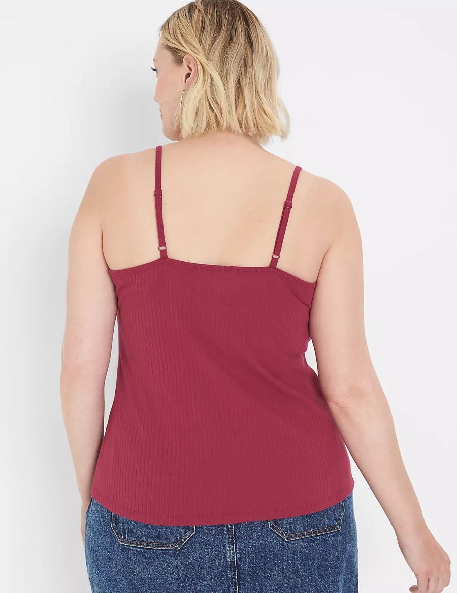 Women Lane Bryant V-Neck Rib Cami Tank Top Burgundy | OQV646FT