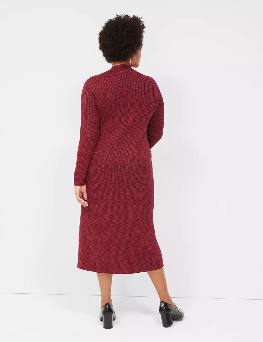 Women Lane Bryant V-Neck Rib Sweater Midi Dress Dark Red | VDT83100LP