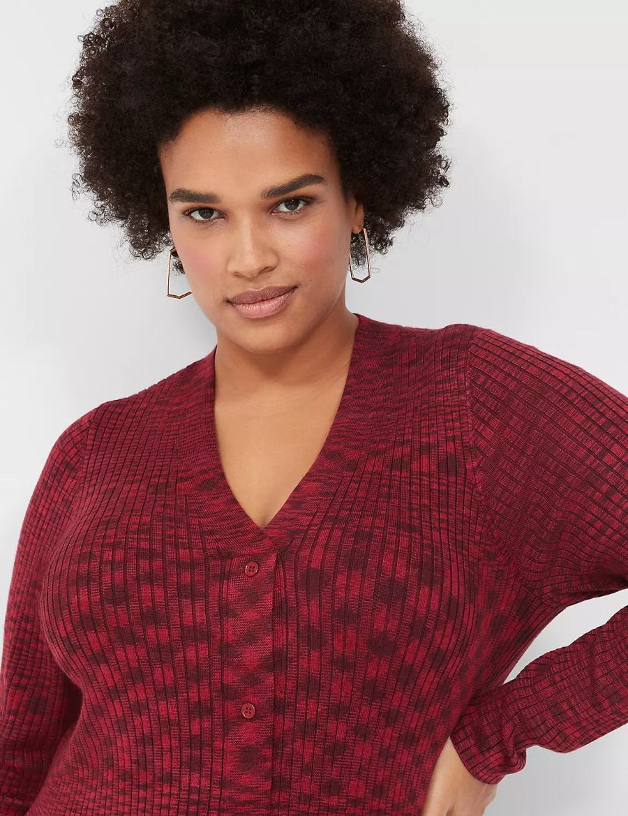 Women Lane Bryant V-Neck Rib Sweater Midi Dress Dark Red | VDT83100LP