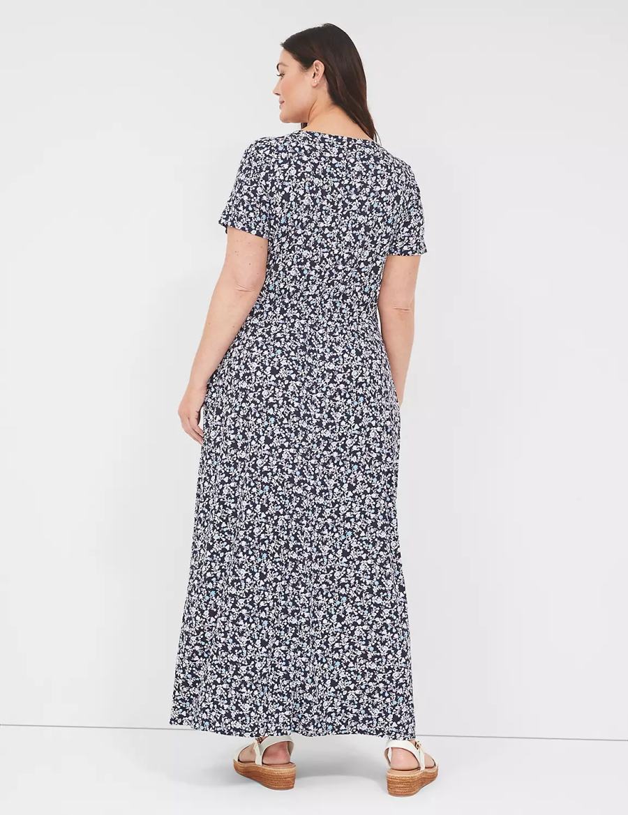 Women Lane Bryant V-Neck Waist-Knot Jersey Maxi Dress Blue Purple | EGS1788EJ