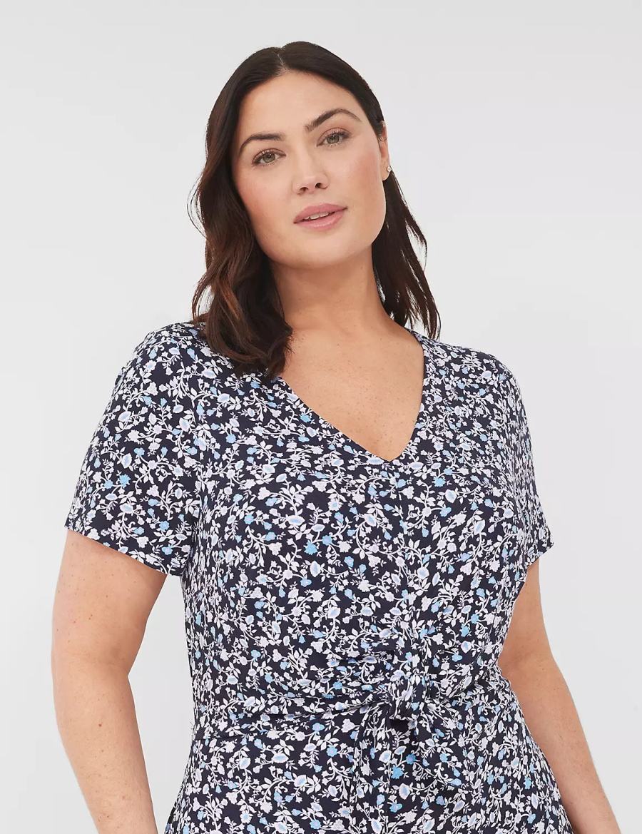 Women Lane Bryant V-Neck Waist-Knot Jersey Maxi Dress Blue Purple | EGS1788EJ