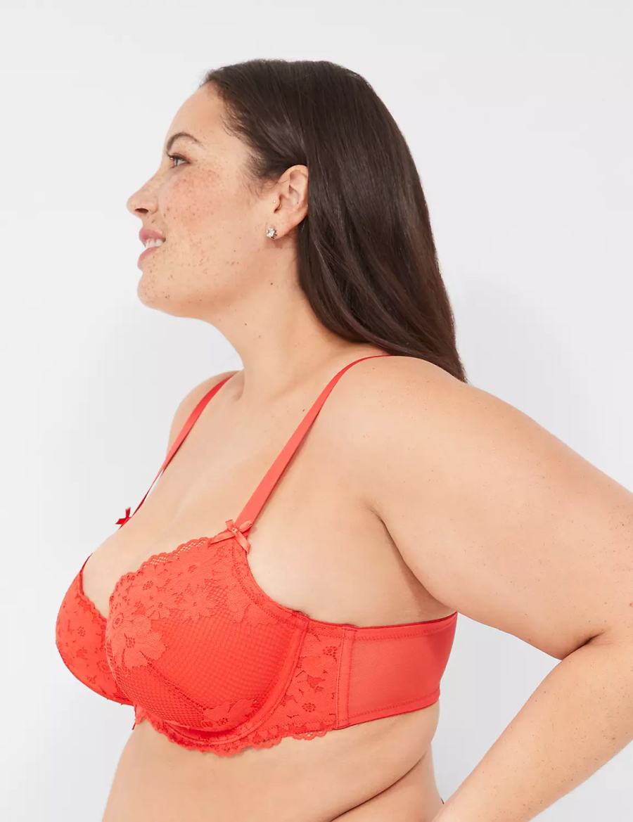 Women Lane Bryant V-Wire Lace Balconette Bra Deep Red | HFF2139BT