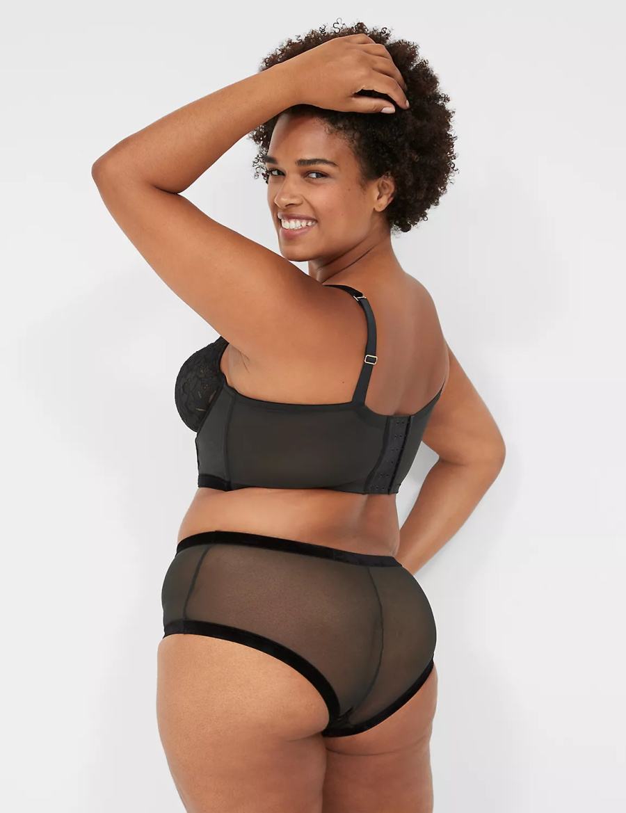Women Lane Bryant Velvet-Trim Brief Cheeky Panty Black | TBV972TJ