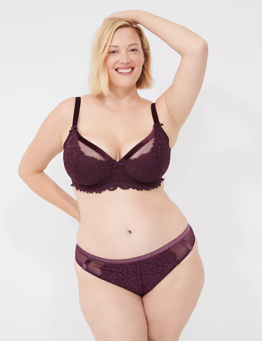 Women Lane Bryant Velvet-Trim Thong Panty Burgundy | RPS1757UR
