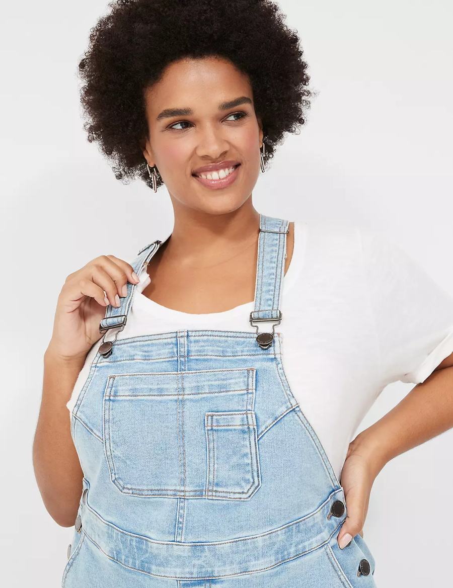 Women Lane Bryant Wide Leg Denim Overall Light Blue | LAA1949TJ