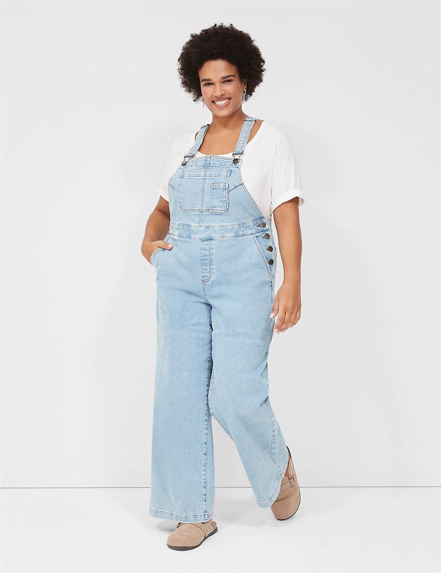 Women Lane Bryant Wide Leg Denim Overall Light Blue | LAA1949TJ