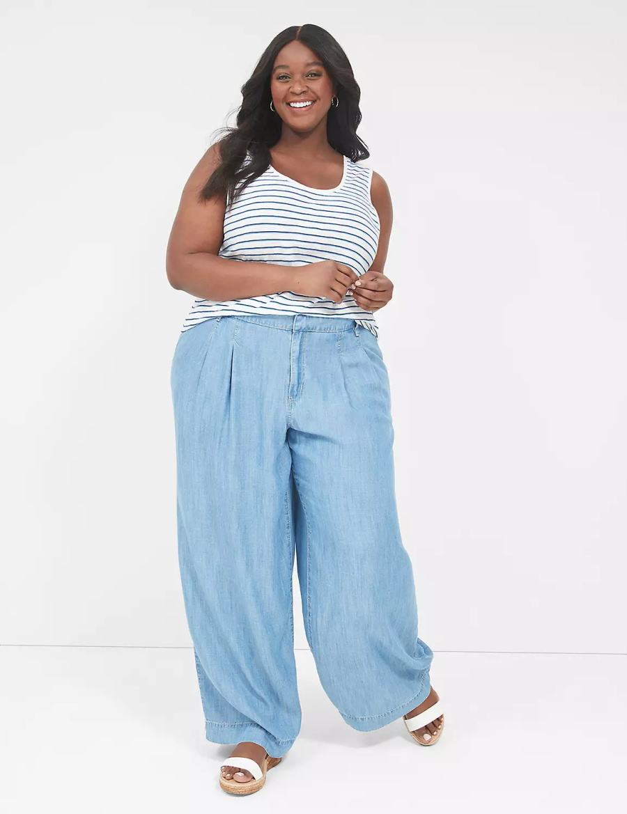 Women Lane Bryant Wide Leg Trouser Fluid Jeans Blue | BDH5135XJ