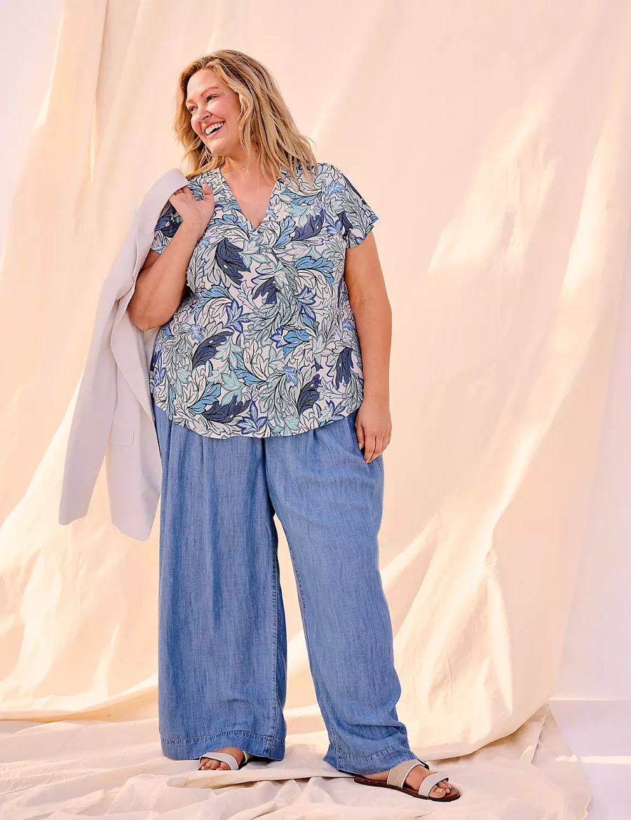 Women Lane Bryant Wide Leg Trouser Fluid Jeans Blue | BDH5135XJ