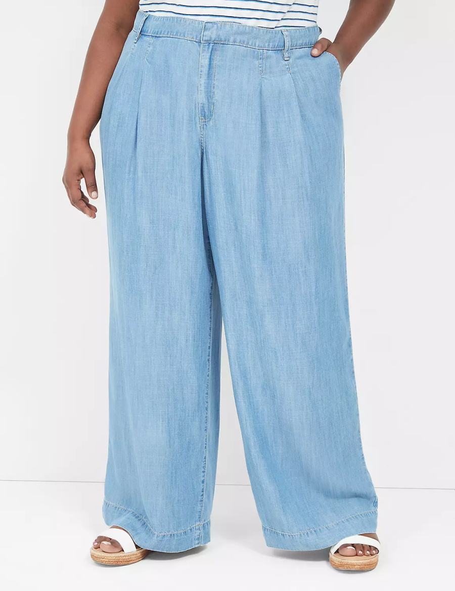 Women Lane Bryant Wide Leg Trouser Fluid Jeans Blue | BDH5135XJ