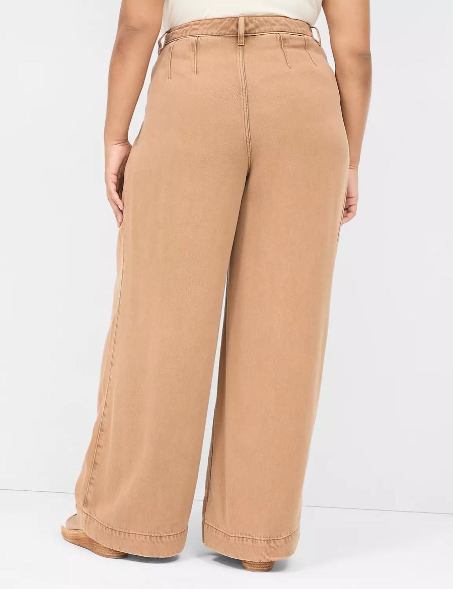 Women Lane Bryant Wide Leg Trouser Fluid Jeans Brown | TRN3960BE