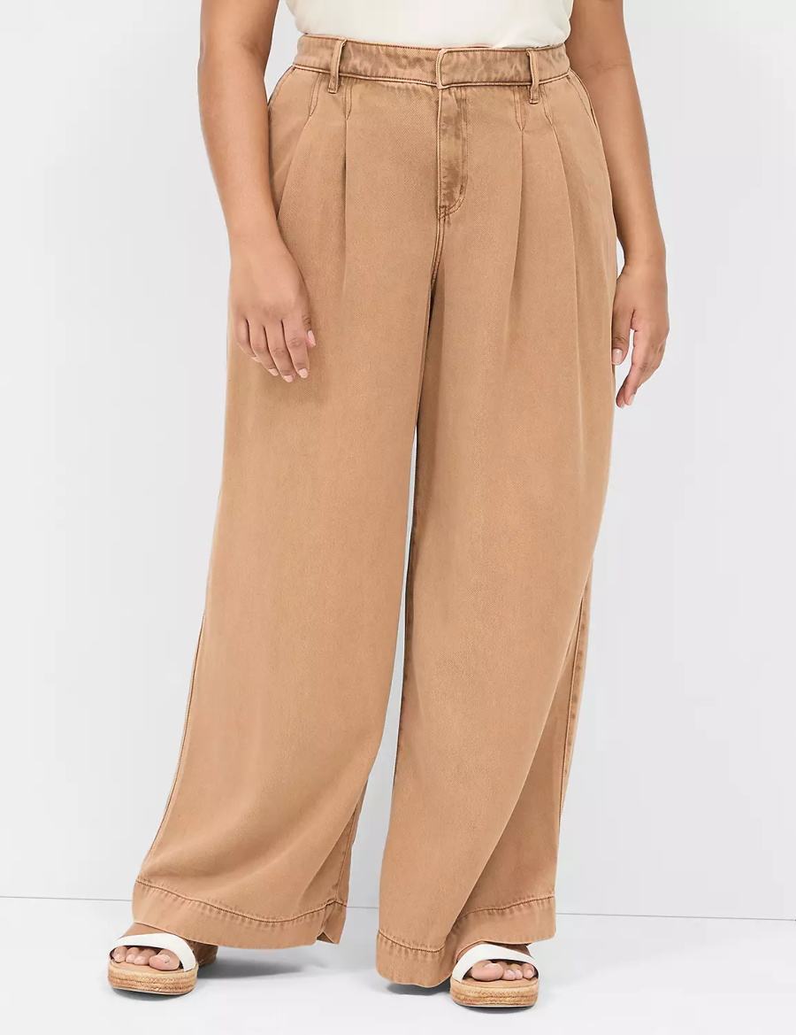 Women Lane Bryant Wide Leg Trouser Fluid Jeans Brown | TRN3960BE