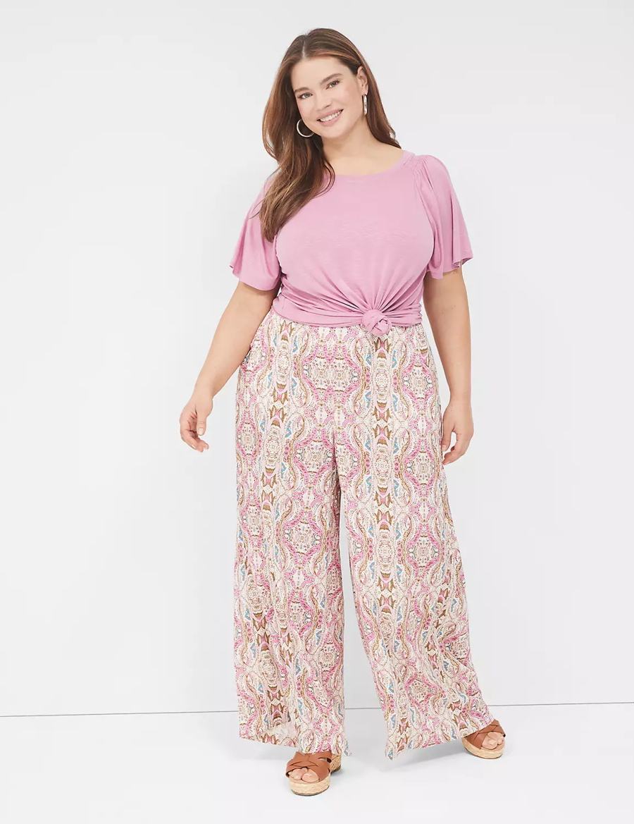 Women Lane Bryant Wide Leg Vacation Pants Pink | JNN553WF
