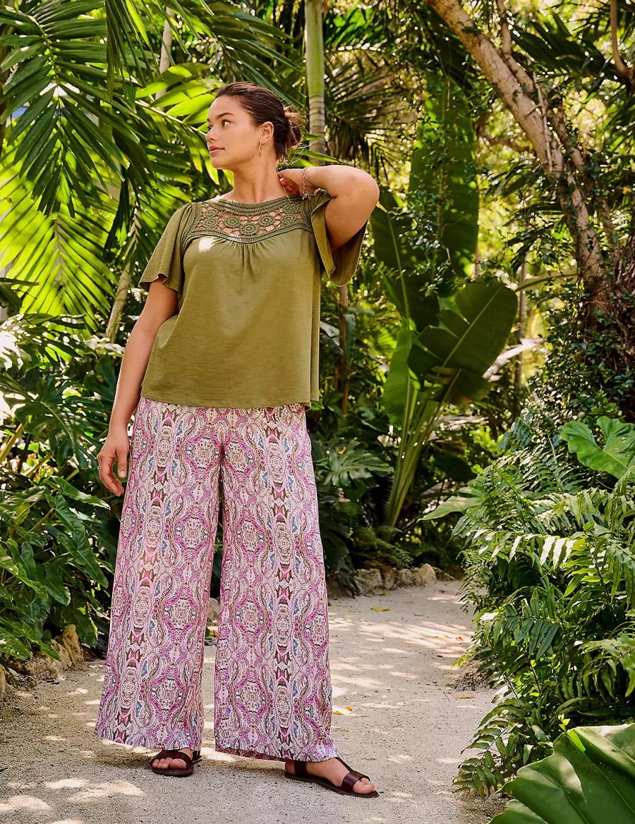 Women Lane Bryant Wide Leg Vacation Pants Pink | JNN553WF