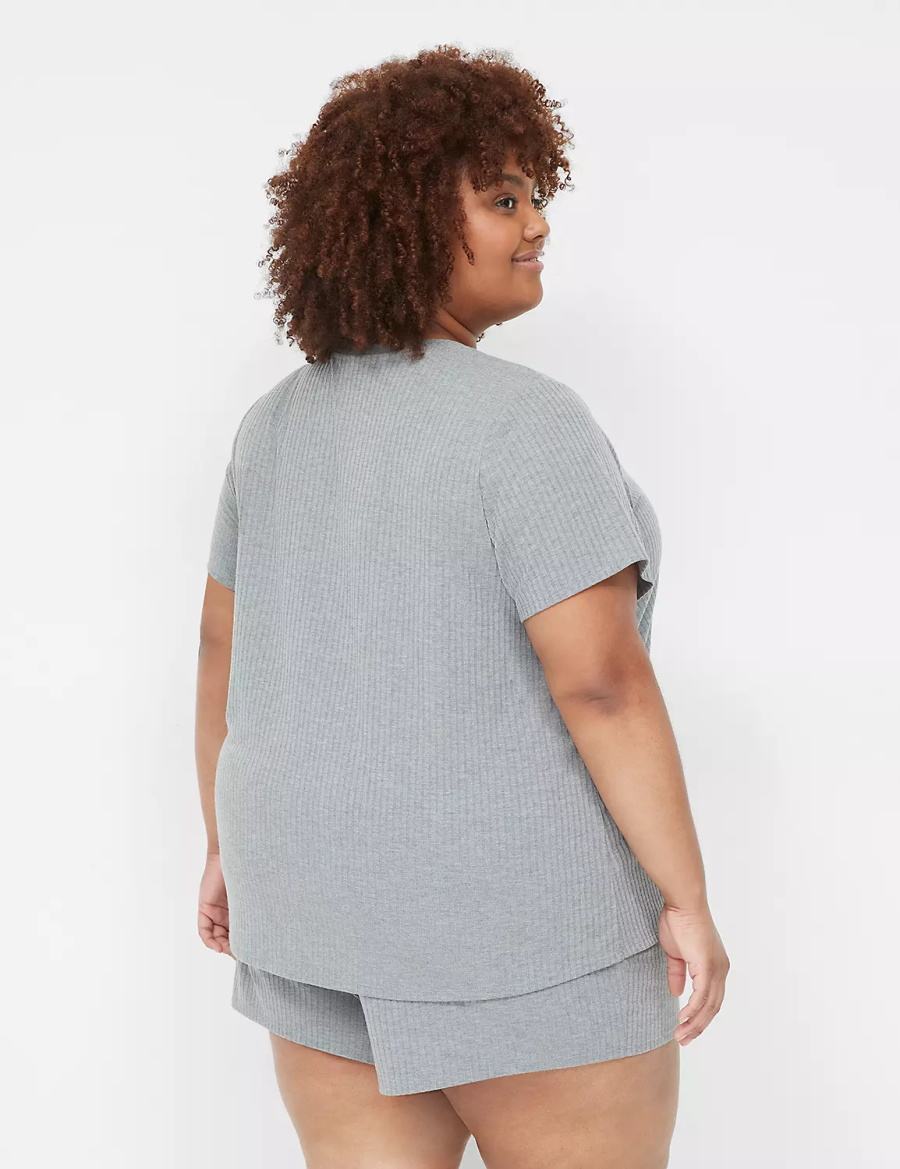 Women Lane Bryant Wide Rib Pocket V-Neck Tee T Shirts Grey | HYD8446PV