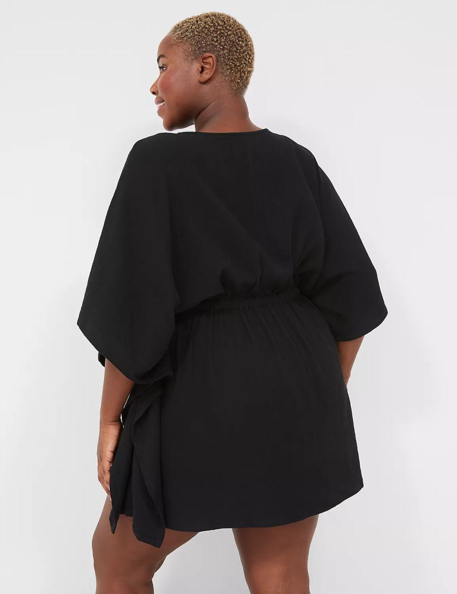 Women Lane Bryant Woven Crinkle Cover Ups Black | OVQ4567UO