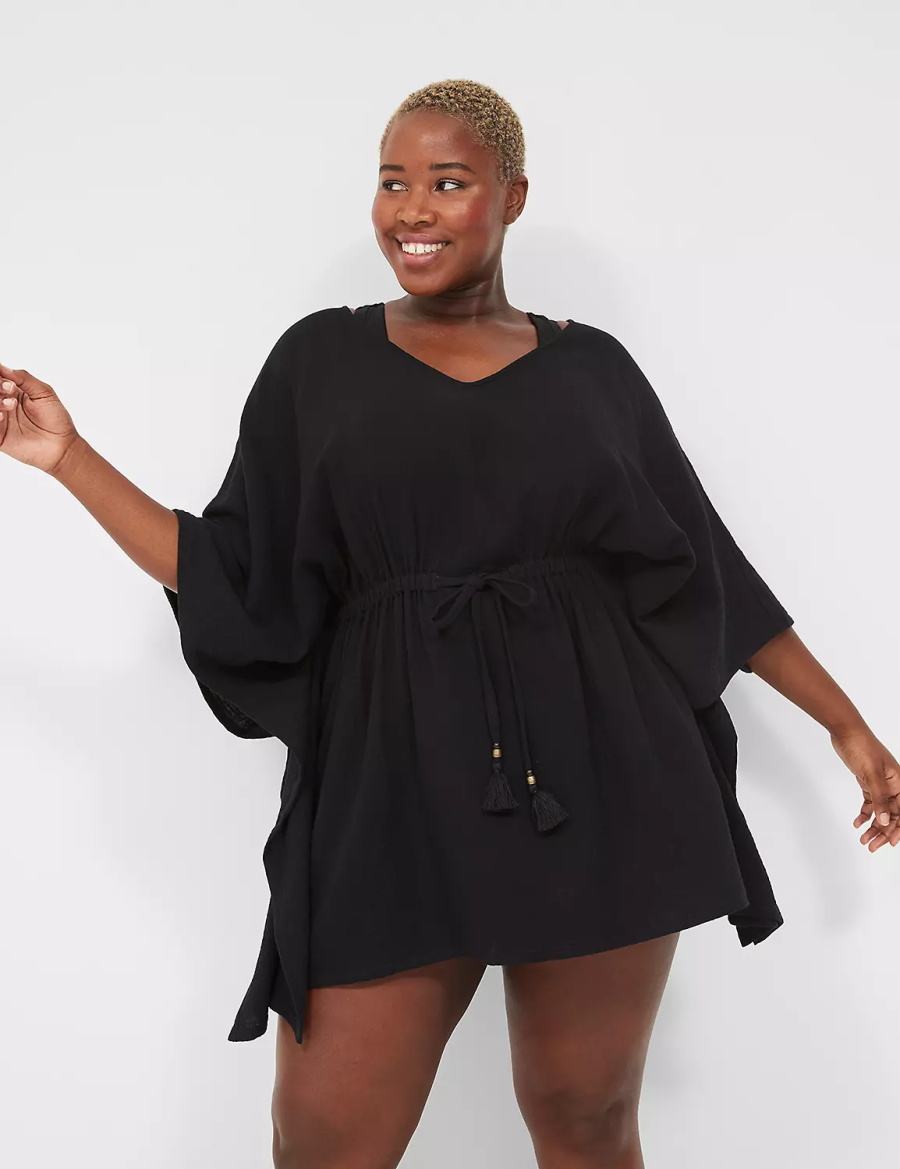 Women Lane Bryant Woven Crinkle Cover Ups Black | OVQ4567UO