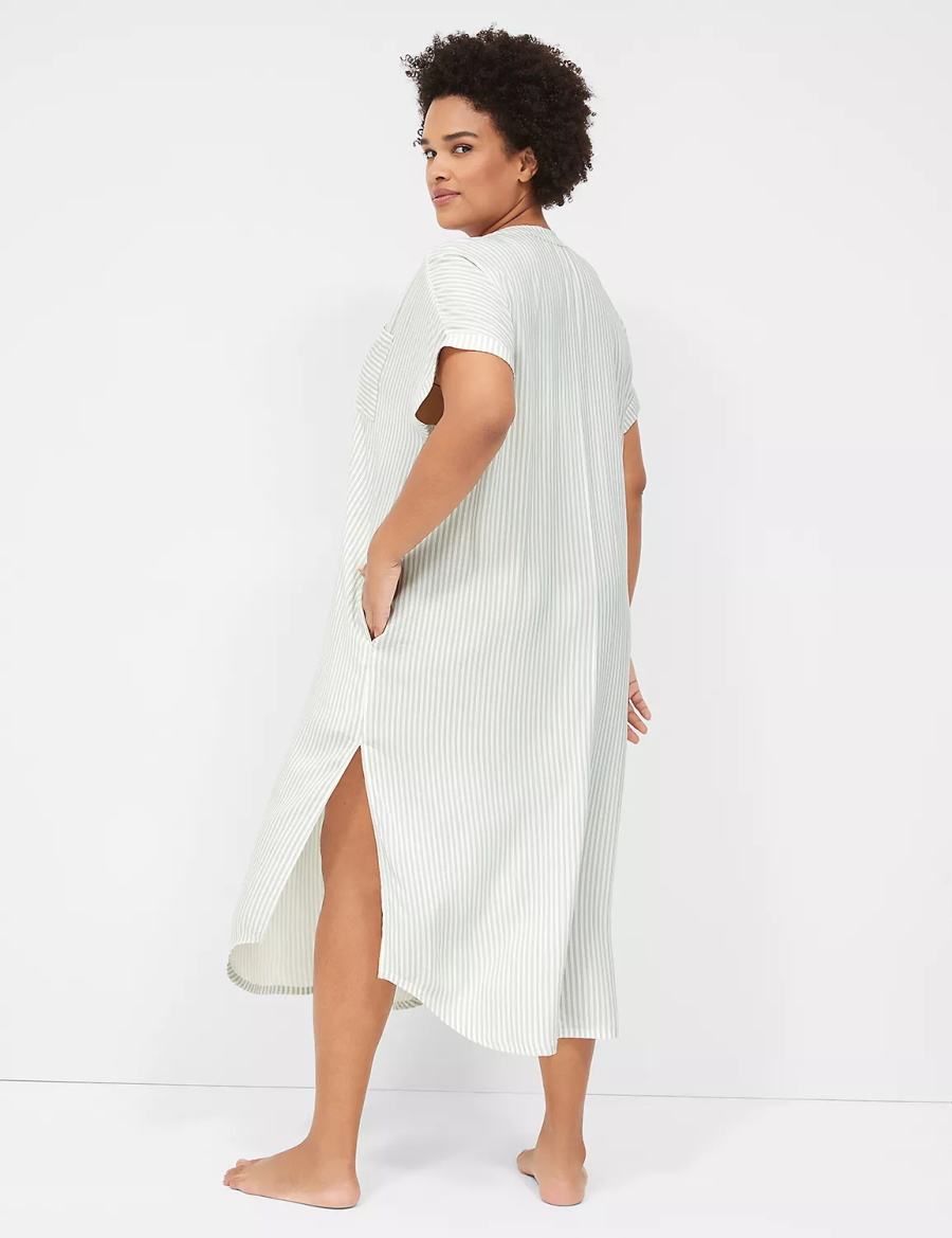 Women Lane Bryant Woven Maxi Sleepshirt Shirts White Stripes | KVJ4671VN