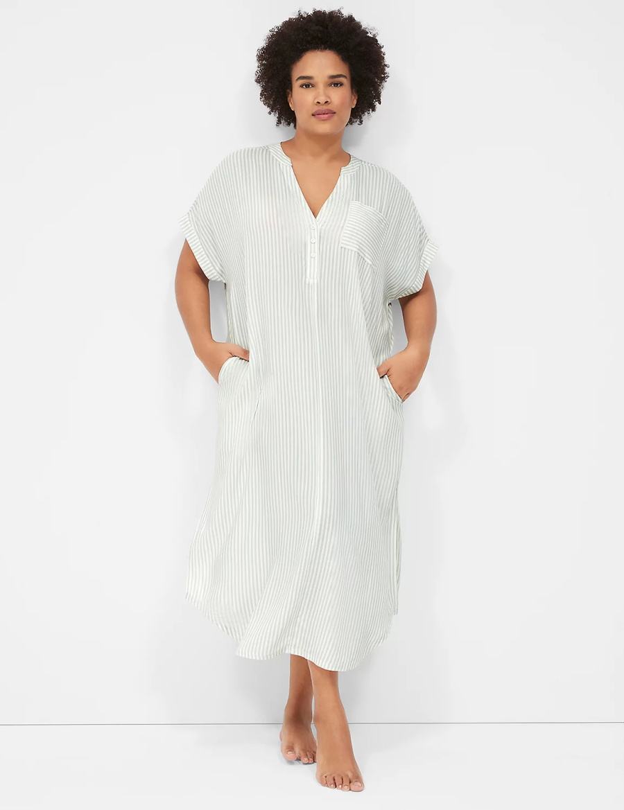 Women Lane Bryant Woven Maxi Sleepshirt Shirts White Stripes | KVJ4671VN