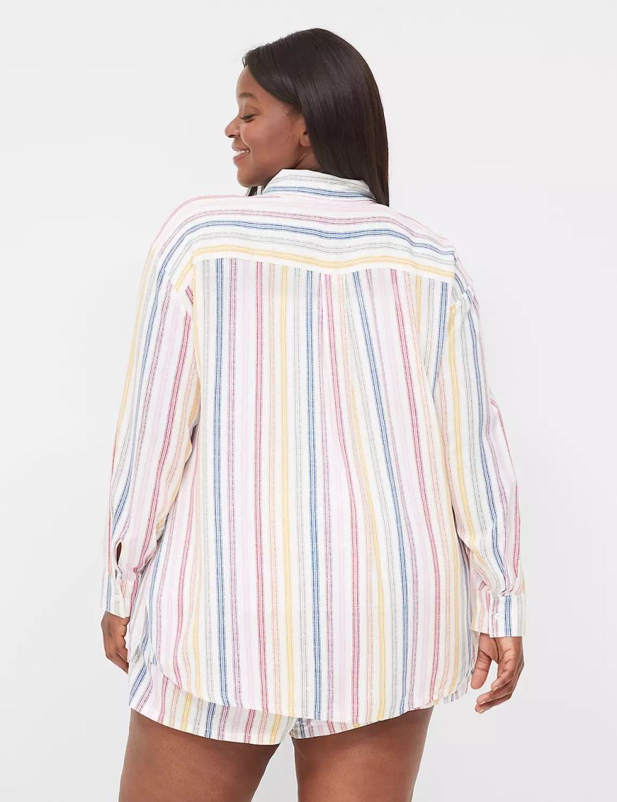 Women Lane Bryant Woven Print Mix Sleep Shirts White Multicolor Stripes | OUF2866TF
