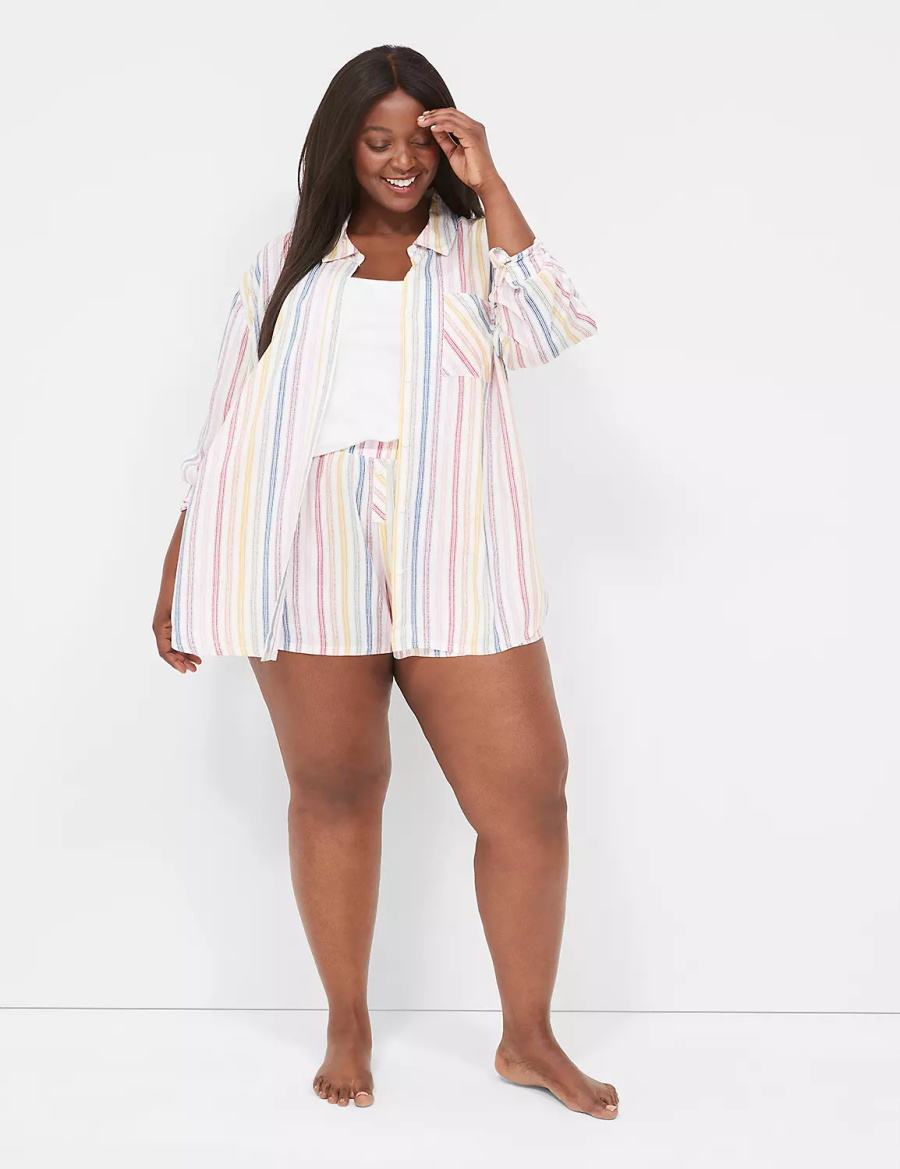 Women Lane Bryant Woven Print Mix Sleep Shirts White Multicolor Stripes | OUF2866TF