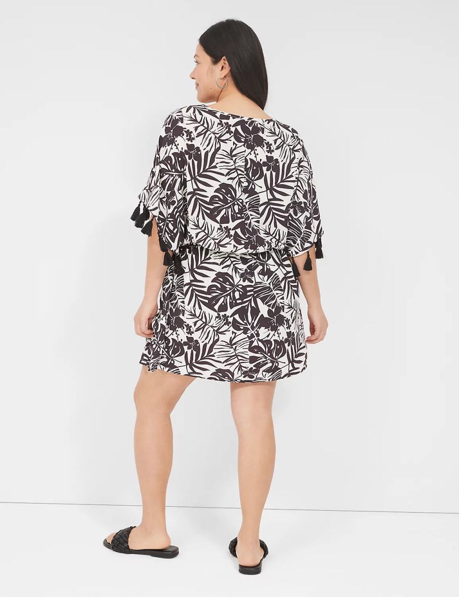 Women Lane Bryant Woven Tassel-Trim Cover Ups Black White | ENU4167GT
