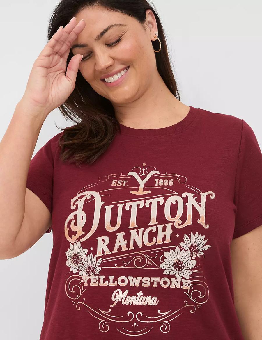 Women Lane Bryant Yellowstone Dutton Ranch Graphic Tee T Shirts Red | NKC9245RN
