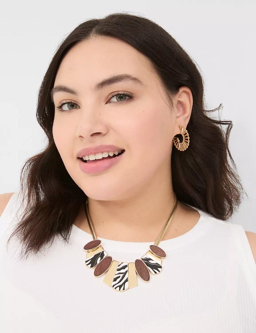 Women Lane Bryant Zebra Print & Wood Statement Necklace Gold | HKV990OA