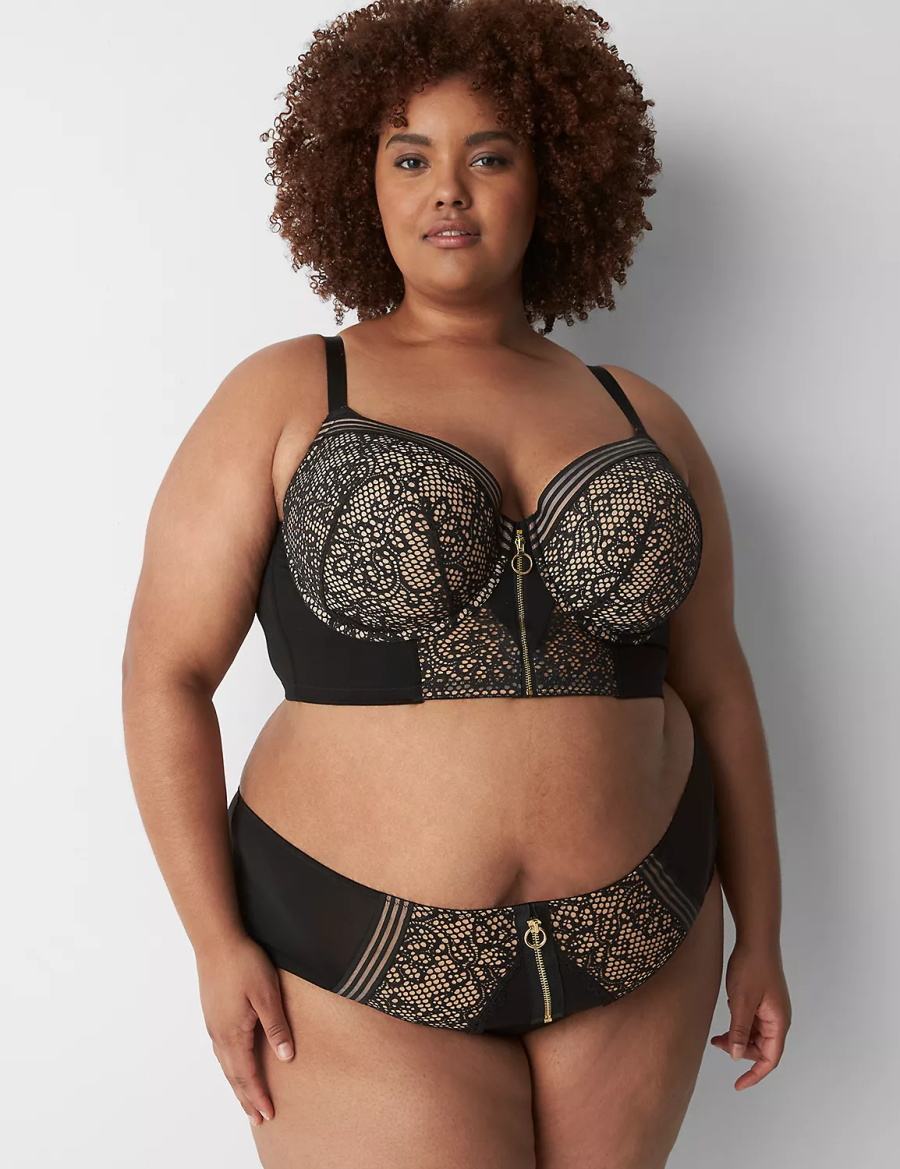 Women Lane Bryant Zip-Front Brief Cheeky Panty Black | JTA188KH